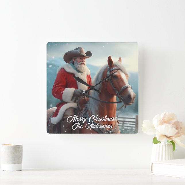 Relógio Quadrado Papai Noel Andando no Natal Ocidental (Lar)