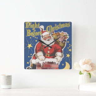 Relógio Quadrado Papai Noel Antigo, Era a Noite Antes do Natal