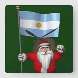 Relógio Quadrado Papai Noel Com Alferes Da Argentina