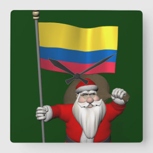 Relógio Quadrado Papai Noel Com Alferes Da Colômbia