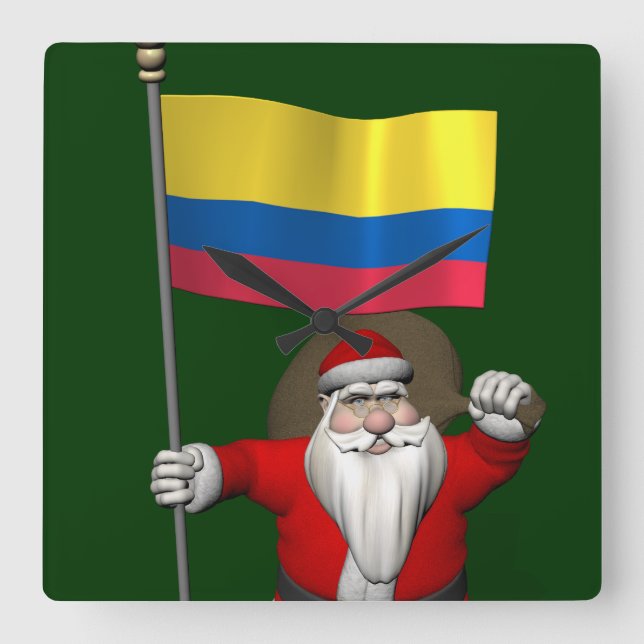 Relógio Quadrado Papai Noel Com Alferes Da Colômbia (Frente)