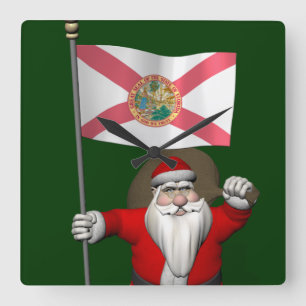 Relógio Quadrado Papai Noel Com Alferes Da Flórida
