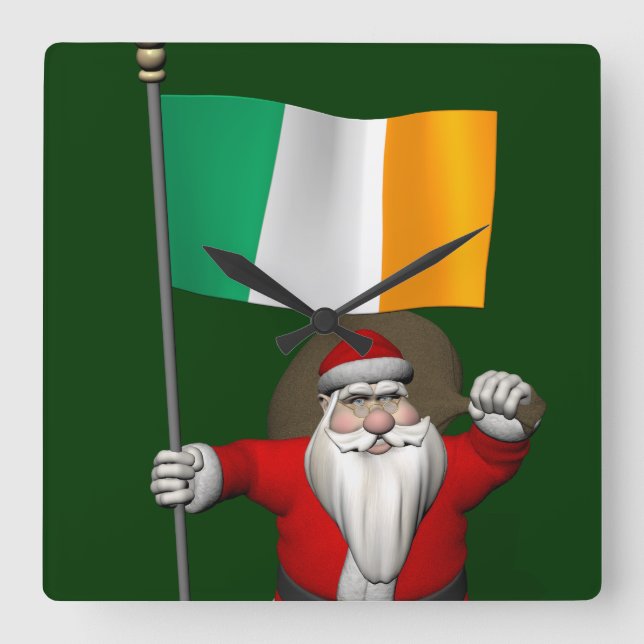 Relógio Quadrado Papai Noel Com Alferes Da Irlanda (Frente)