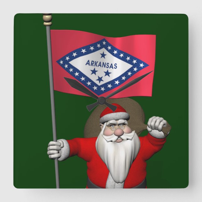 Relógio Quadrado Papai Noel Com Alferes De Arkansas (Frente)