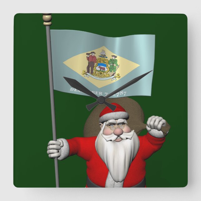 Relógio Quadrado Papai Noel Com Alferes De Delaware (Frente)