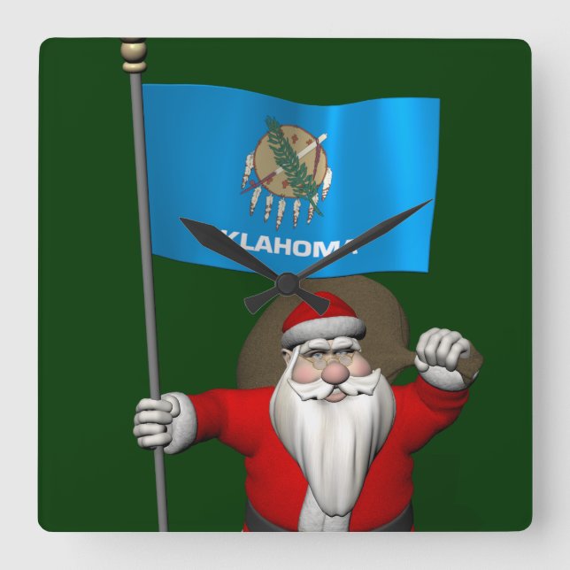 Relógio Quadrado Papai Noel Com Alferes De Oklahoma (Frente)