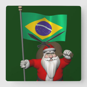 Relógio Quadrado Papai Noel Com Alferes Do Brasil