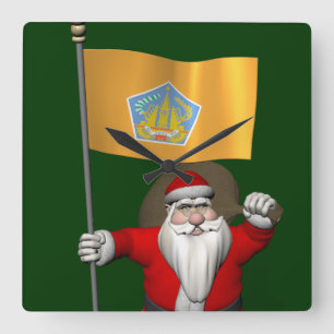 Relógio Quadrado Papai Noel Com Bandeira De Bali