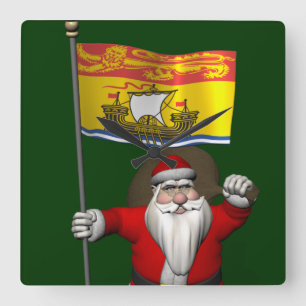 Relógio Quadrado Papai Noel Com Bandeira De New Brunswick CDN