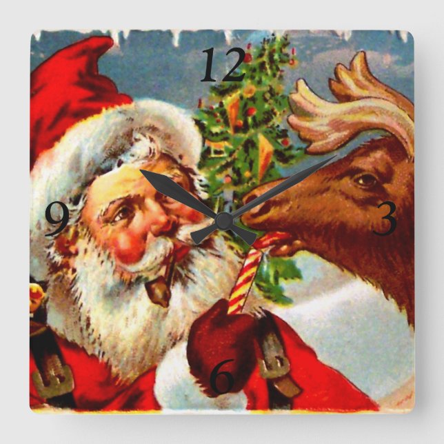 Relógio Quadrado Papai noel com rena (Frente)
