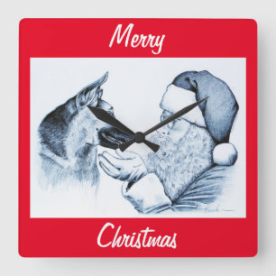 Relógio Quadrado Papai Noel e Germans Shepherd