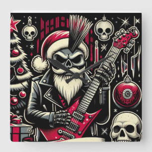 Relógio Quadrado Papai Noel roqueiro 