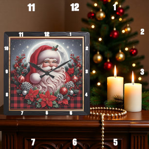 Relógio Quadrado Papai Noel Xadrez de Búfalo