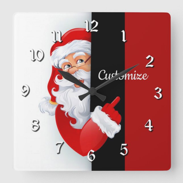 Relógio Quadrado Papais noeis brancos e vermelhos personalizados (Frente)
