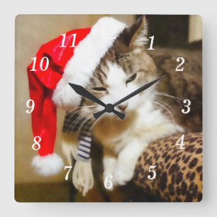 Relógio Quadrado Papais noeis Gatinho Painterly Wall Clock