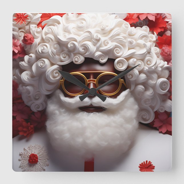 Relógio Quadrado Papais noeis negros Melanin Natal King Bruh Santo  (Frente)