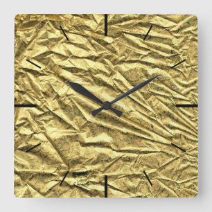Relógio Quadrado Papel alumínio dourado brilhante