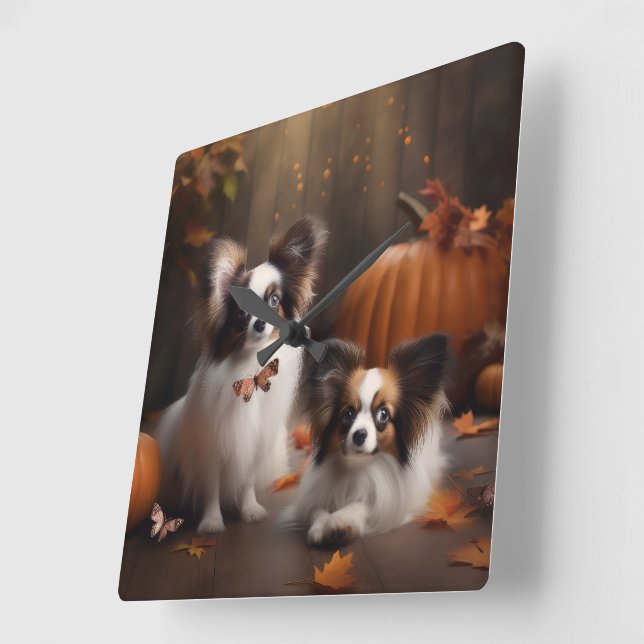 Relógio Quadrado Papillon Puppy Autumn Delight Pumpkin (Ângulo)