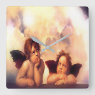 Relógio Quadrado Par de Anjos Putti
