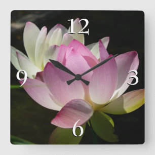 Relógio Quadrado Par de Flores de Lotus II