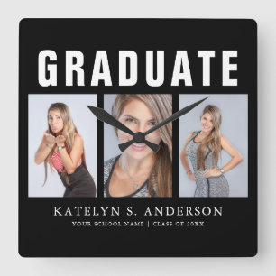 Relógio Quadrado Parabéns de Colagem de Fotos de Graduação Quadr