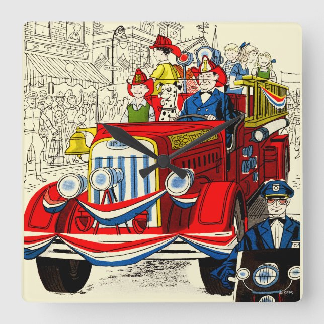 Relógio Quadrado Parada de 4 de julho (Frente)