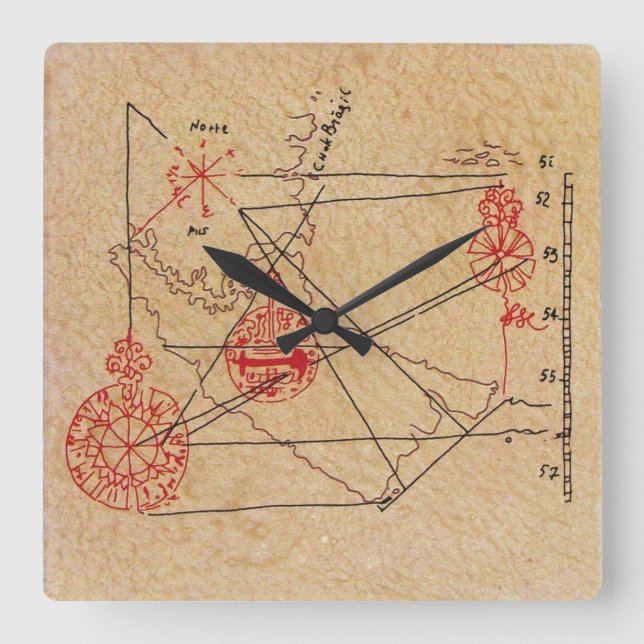 RELÓGIO QUADRADO PARCHE ANTIGO TALISMAN/PIRATAS DE MAPA DE TRATAMEN (Frente)