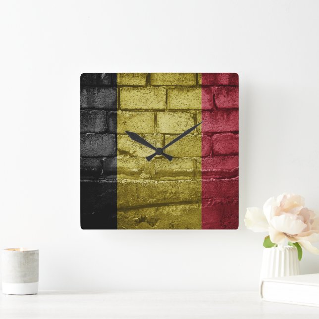 Relógio Quadrado Parede de bandeira da Bélgica (Lar)