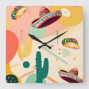 Relógio Quadrado Partido Taco e Sombrero
