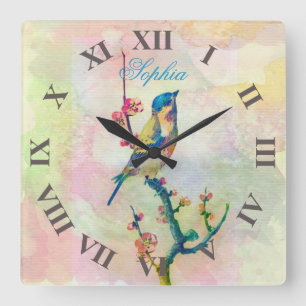 Relógio Quadrado Pássaro adorável bonito dos watercolours do