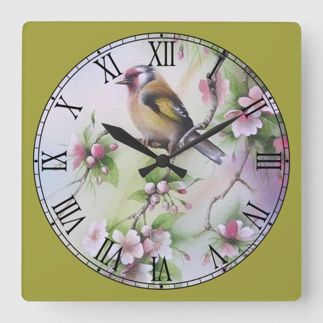 Relógio Quadrado Pássaro Amarelo de Pastel Bonito (Frente)