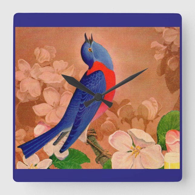 Relógio Quadrado pássaro azul da felicidade (Frente)