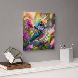 Relógio Quadrado Pássaro da Fantasia da Finch com Cabeça Verde Deit