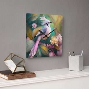 Relógio Quadrado Pássaro Fantasia Branca - Blush Tail Jay