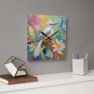 Relógio Quadrado Pássaro Fantasia De Ouro Atropelado