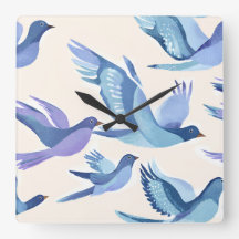 Pássaros Azuis Voando | Aquarela Moderna