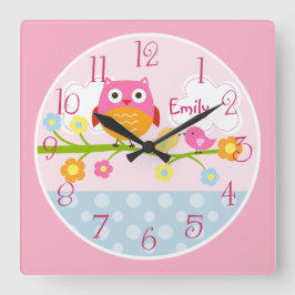 Relógio Quadrado Pássaros e Corujas Personalizados no Branch Clock