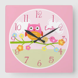 Relógio Quadrado Pássaros e Corujas Personalizados no Branch Clock