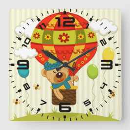 Relógio Quadrado Passeio de Balão do Ursinho de Pelúcia