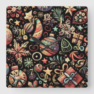 Relógio Quadrado Pastéis duros Desenhando Motinas de Natal