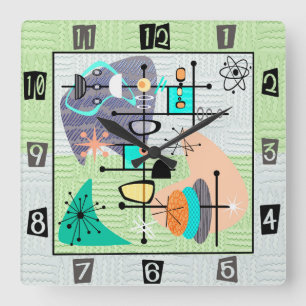Relógio Quadrado Pastel Atomic Modern Meio século