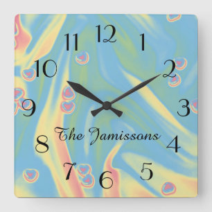 Relógio Quadrado Pastel Blue com pequenos corações, relógio, nom