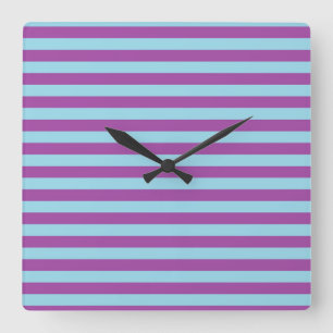 Relógio Quadrado Pastel Blue e Purple Stripes