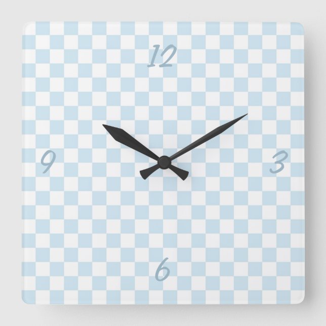 Relógio Quadrado Pastel Blue e White Checkerboard (Frente)