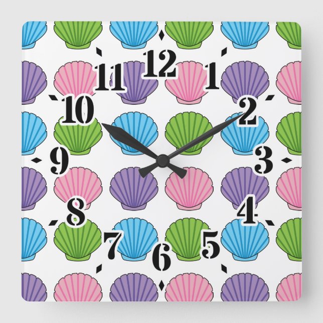Relógio Quadrado Pastel Colorful Seashell Pack (Frente)