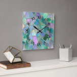 Relógio Quadrado Pastel colors stained glass mosaic pattern<br><div class="desc">Elevate your home decor with our stunning wall clock design,  showcasing a unique pastel-colored stained glass mosaic pattern and elegant black Roman numerals.</div>