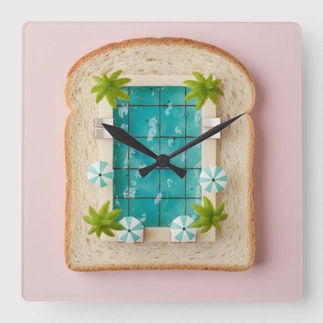 Relógio Quadrado Pastel Vaporwave Pool Toast (Frente)