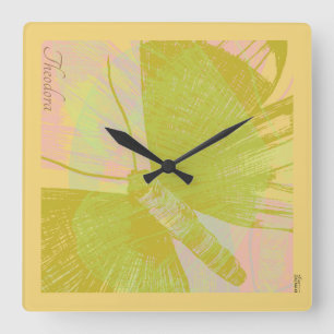 Relógio Quadrado Pastel violeta cor-de-rosa-borboleta abstrato Dour