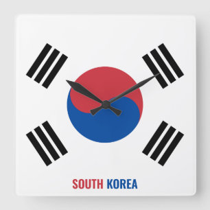 Relógio Quadrado Patriótico de Bandeira da Coreia do Sul