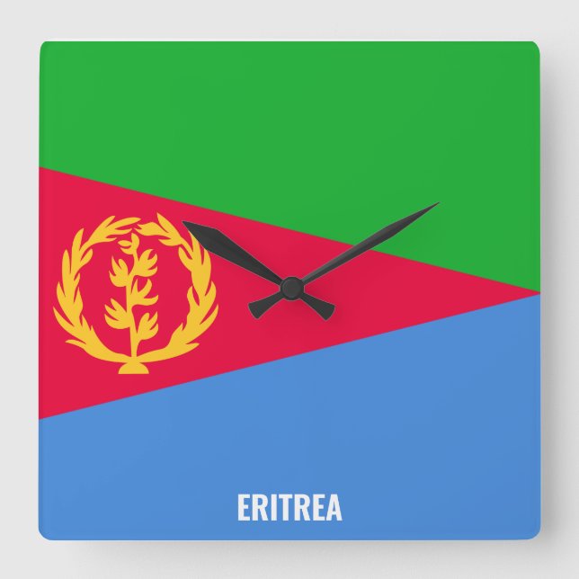 Relógio Quadrado Patriótico de Bandeira da Eritreia (Frente)
